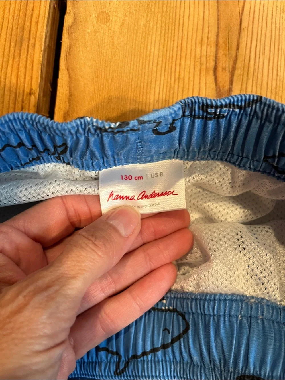 HANNA ANDERSSON 130 Blue Shark Print Swimming Trunks Long Fit Lined